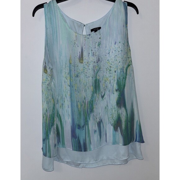 Apt. 9 Women XL Sleeveless Casual Blouse Blue Green Crew Top CHEST 44" Preowned - Picture 1 of 7